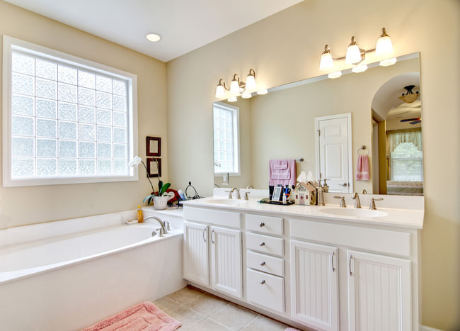 Consider frosted windows for your bathroom design.