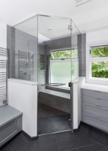 Create a trendy, glass shower door during your bathroom renovation.