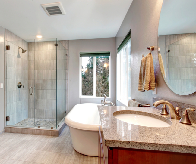 A walk in shower built to complete a spa-like shower enclosure.